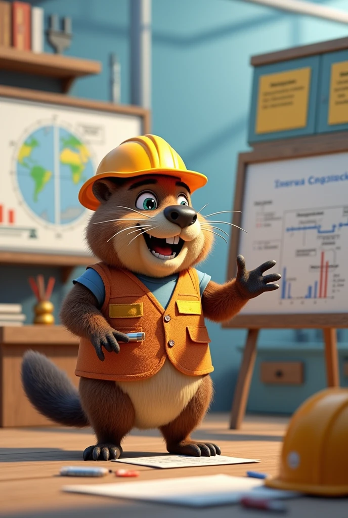 Animated civil engineer beaver teaching something in 3d for the social media mascot of my study group focused on Hydraulic Engineering and to accompany it to the publications