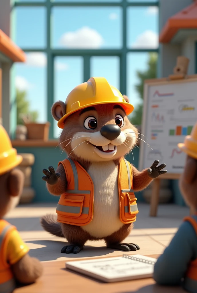 Animated civil engineer beaver teaching something in 3d for the social media mascot of my study group focused on Hydraulic Engineering and to accompany it to the publications