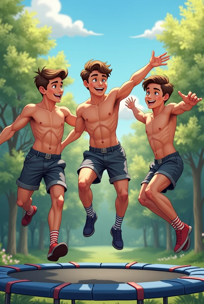Draw handsome boys in a trampoline with socks
Without shoes all wearing differently socks