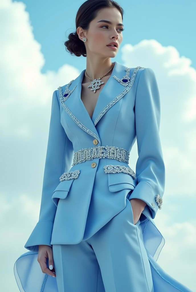 Total look inspired by Chanel 1990 sky blue haute couture