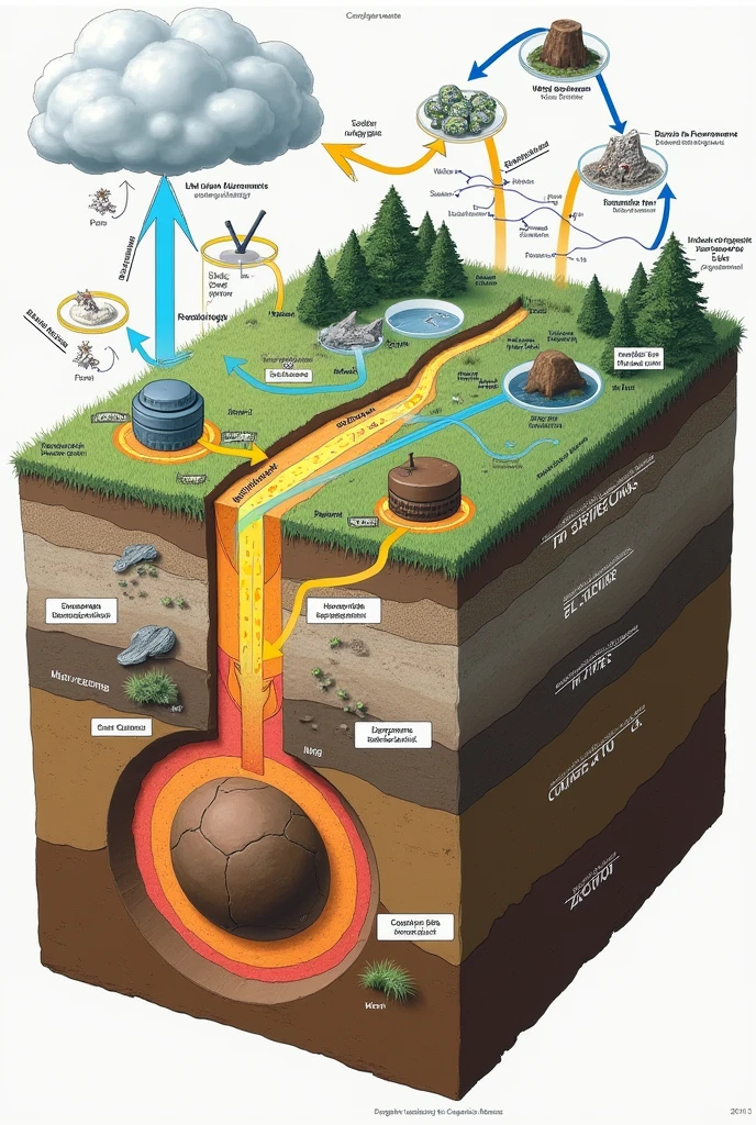 diagram that talks about the geosphere about the formation of carbonate in rocks, the decomposition of organic matter and the formation of humus in the soil