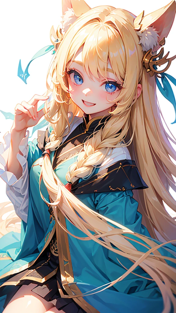 ((beautiful girl))、((White background))、Blonde、Long Hair、smile