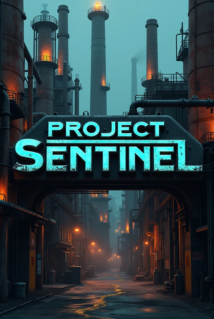 Create a logo with the letters "Project Sentinel" a mustang style chemical waste plant