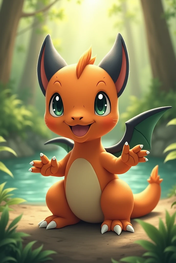 baby charizard with dark gray cat ears