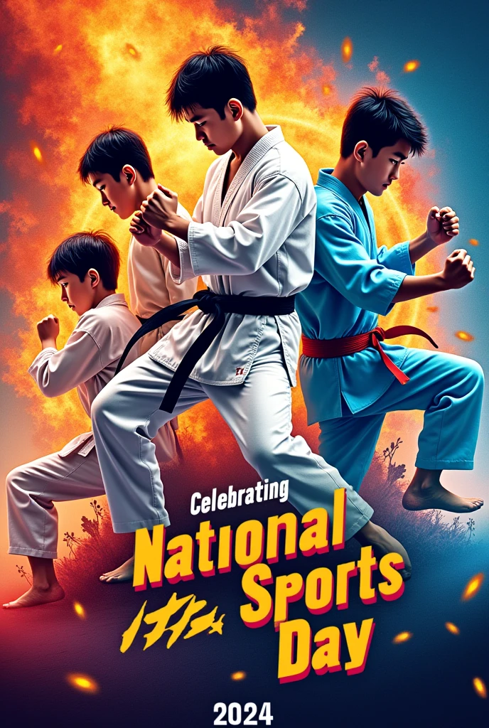 National sports day poster with add some taekwondo mma pics caption happy national sports day 2024