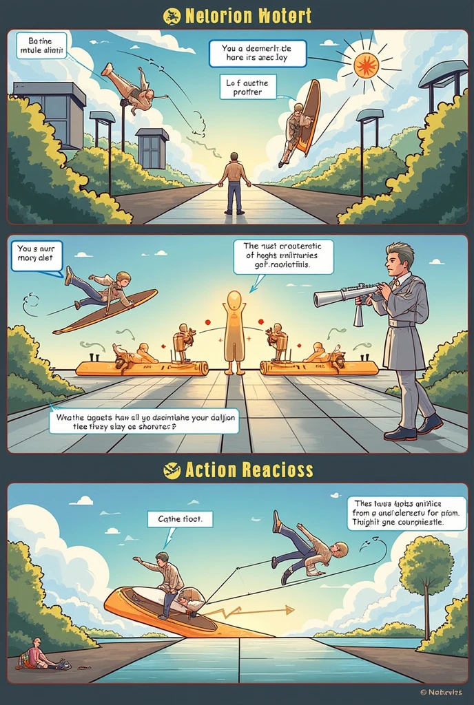 Generate a colash with Newton's three laws: the law of inertia,Acceleration, action and reaction