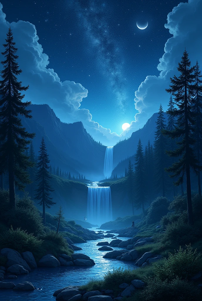 night sky full of stars、landscapes、the woods、Taki