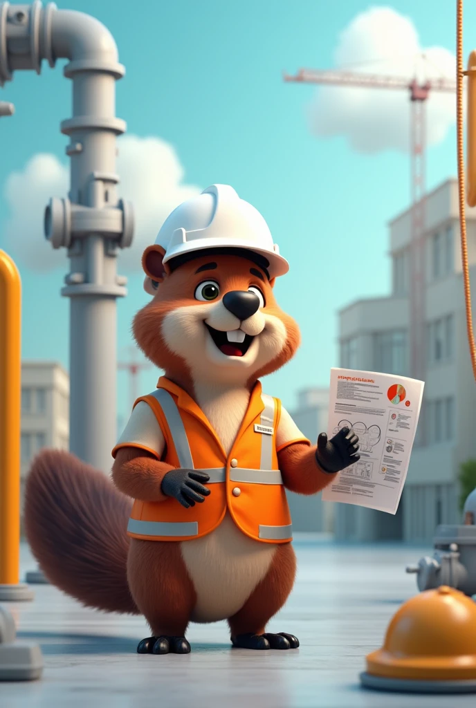 Beaver civil engineer white helmet animated teaching something in 3d for social media mascot of my study group focused on Hydraulic Engineering and accompany it to the publications