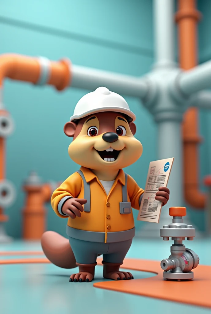 Beaver civil engineer white helmet animated teaching something in 3d for social media mascot of my study group focused on Hydraulic Engineering and accompany it to the publications
