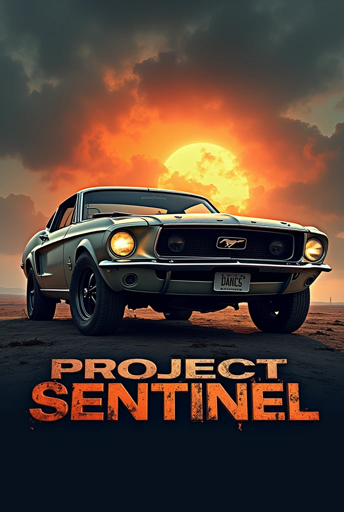 Create a logo with the letters "Project Sentinel" a ford mustang end of the world style