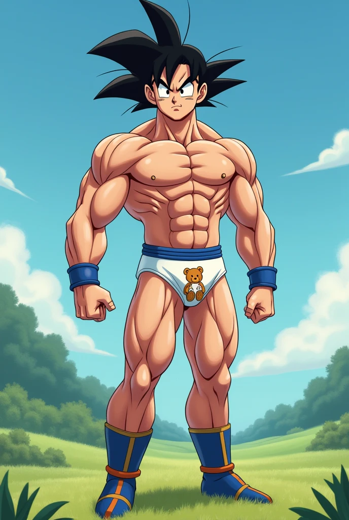 Goku in white underwear and teddy bear print