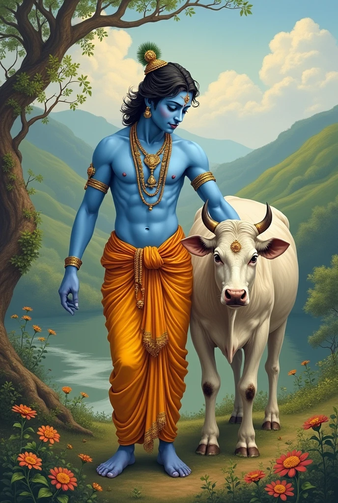 LORD Krishna with cow