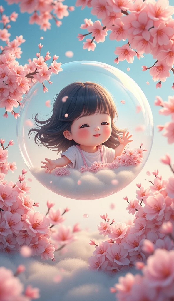 Child floating in a bubble surrounded by pink flowers, child, japanese cartoon style, cute detailed digital art, 中 元 节, 🚿🗝📝, anime wallpaper 4k, anime wallpaper 4 k, anime art wallpaper 4k, anime art wallpaper 4 k, cute digital art, trending anime artwork, anime cover