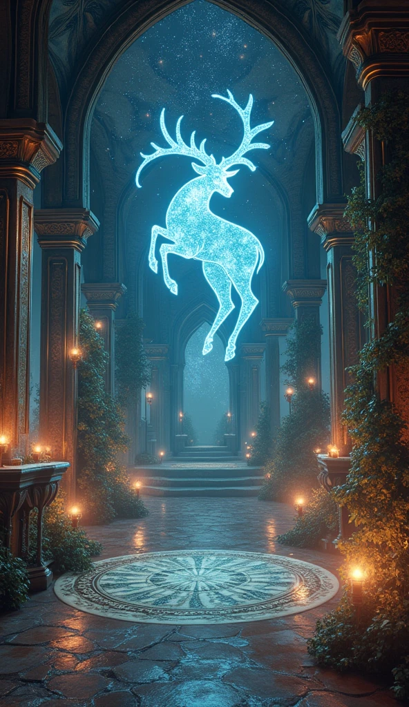 A room filled with mystical and zodiacal elements, invoking a sense of magic and mystery of capricorn. Zodiac symbols intricately adorn the walls, casting a spell-like ambiance throughout the space. In the center, a zodiac capricorn and shimmers with otherworldly light, reflecting the constellations above. This image, whether a painting or a photograph, captures the ethereal beauty of the scene with exquisite detail and rich, vibrant colors. Each symbol and decoration is meticulously crafted, drawing viewers into a realm of enchantment and wonder.