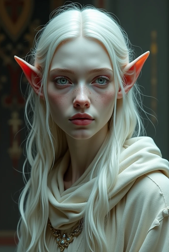 portraite, Albino Elf, eye white, middle-age, realistic medieval style HD 4K