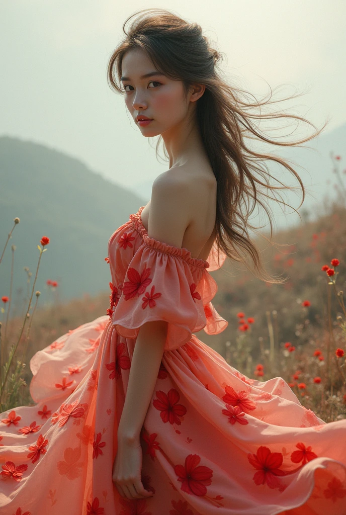 Red Flora Dress Girl