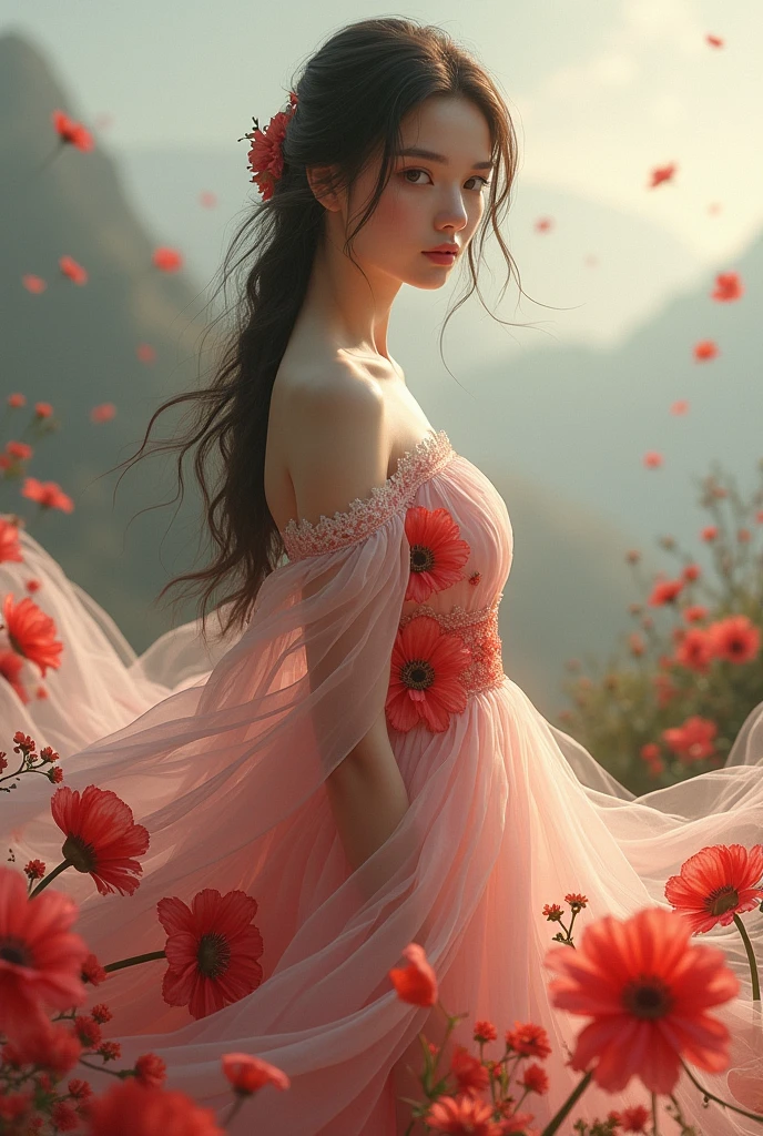 Red Flora Dress Girl