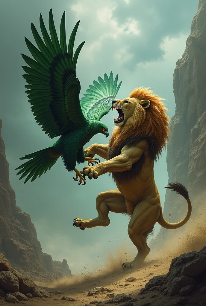 green eagle fighting a lion
