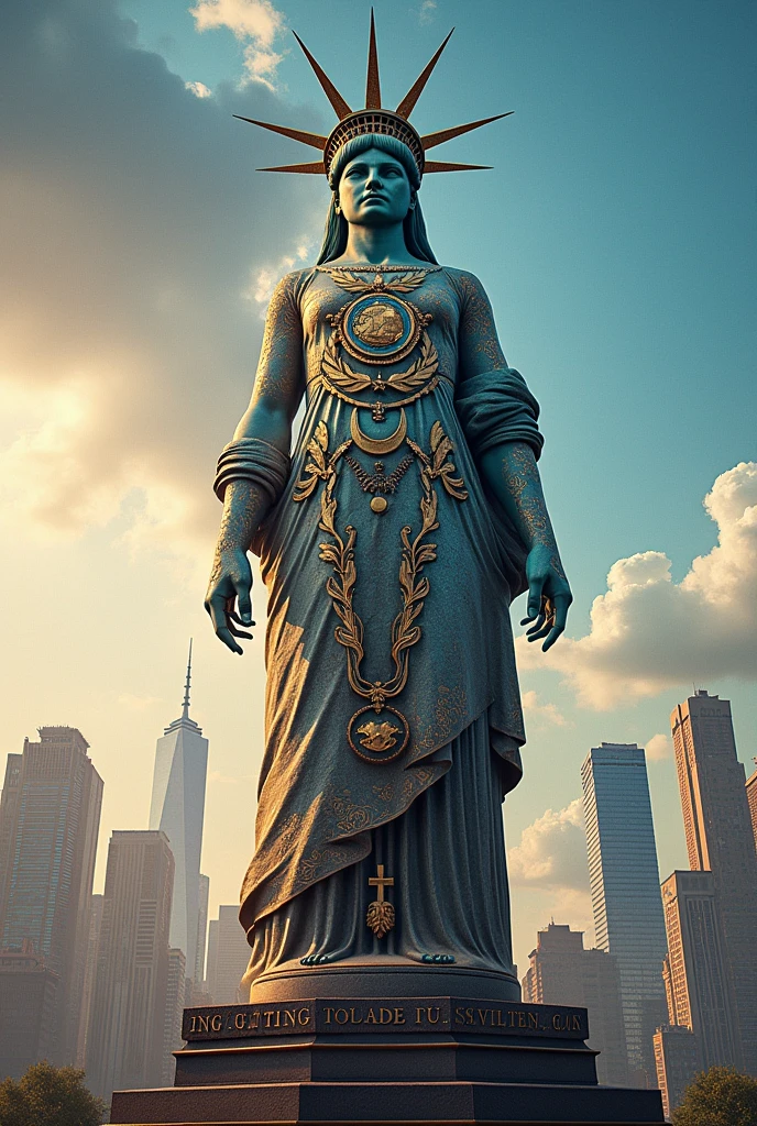 Total look inspired by the Liberty Bell, United Nations