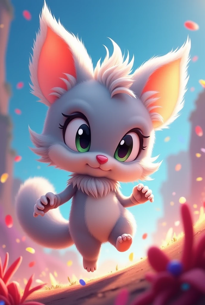 An image of a human-bodied female chinchilla in the style of Sonic the hedgehog 