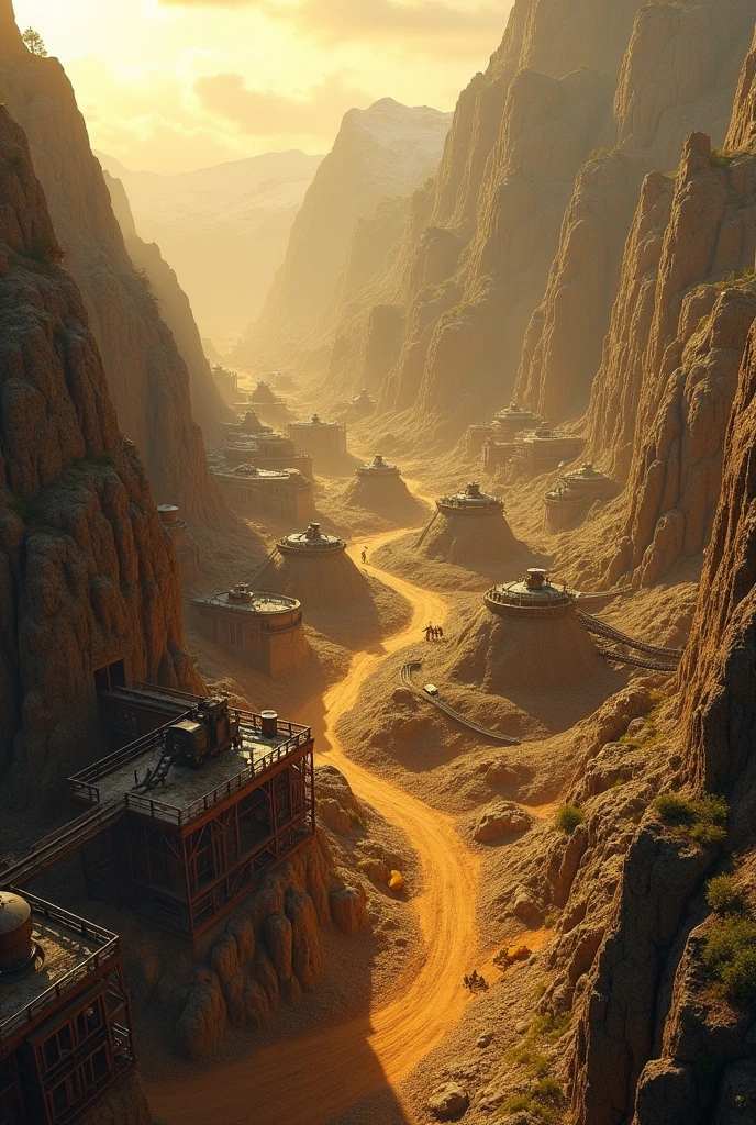 A gold mine scene looking down 45° with no people,No car,1920×1920