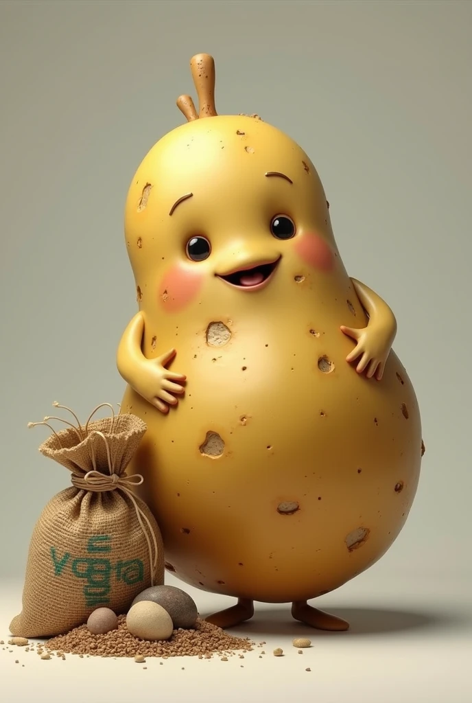 A potato doll with a bag of phosphorus and potassium