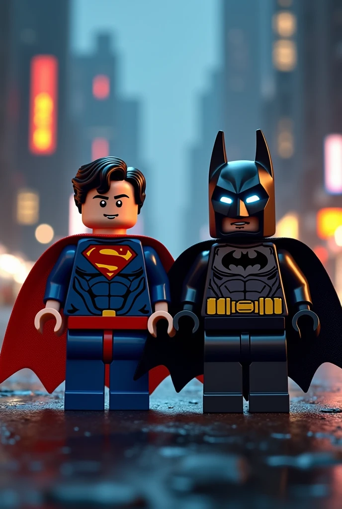 Superman and Batman in lego art, night