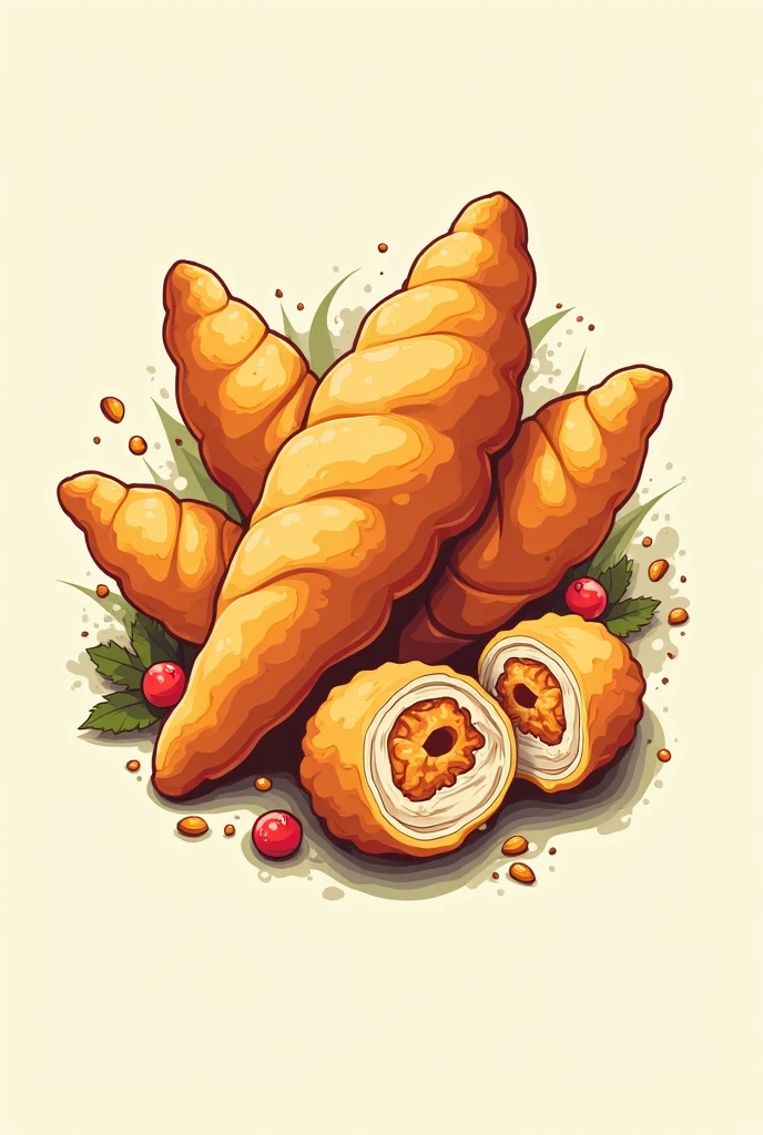 Make me a logo to promote sales of coxinha and savory snacks and leave a space where I can put the names of the snacks as if it were a menu..