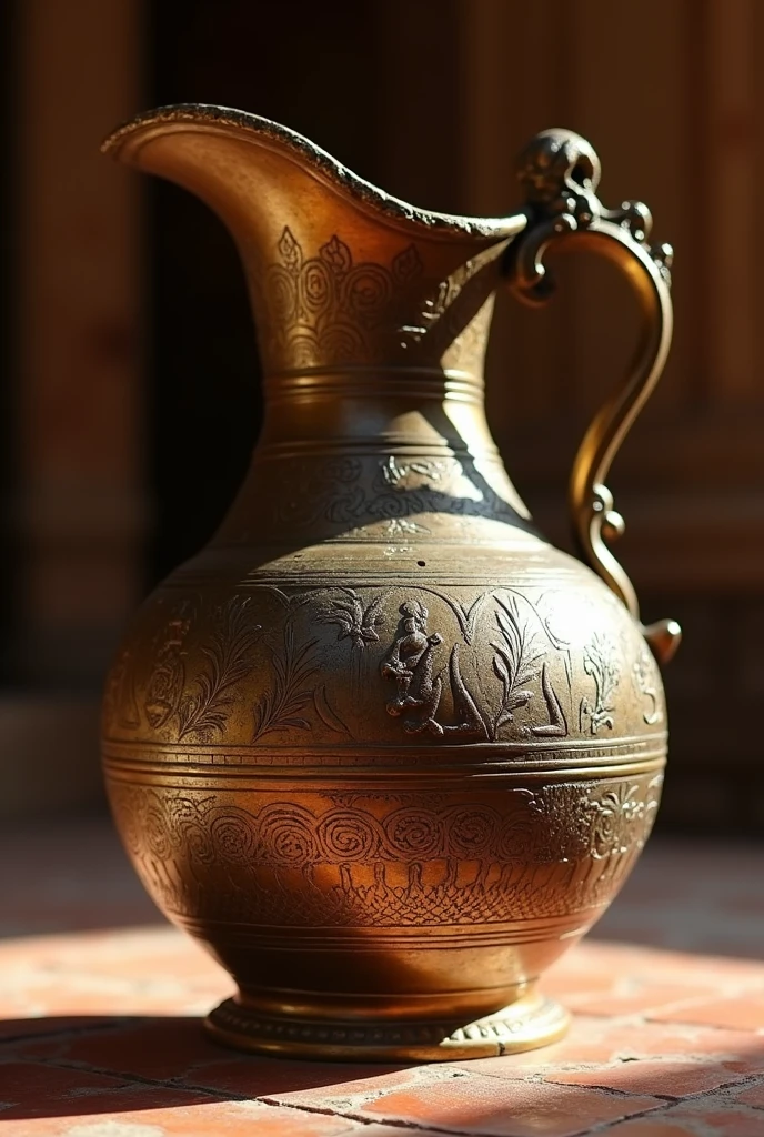 Bronze wine jug,The body of the pot is engraved with ancient patterns