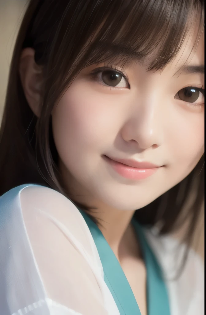 best quality, face focus, soft light, ultra high res, (photorealistic:1.4), RAW photo, (fair skin), (kawaii),
1 Japanese girl, solo, cute, smile, (pupil, lights in the eyes),  detailed beautiful face, Medium-sized breasts,(high resolution detail of human skin texture),(portrait), beautiful girl, upper body, traditional white kimono,