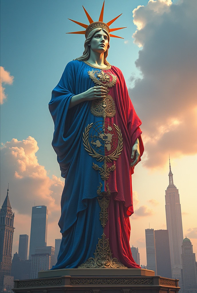 Total look inspired by the Liberty Bell, United Nations