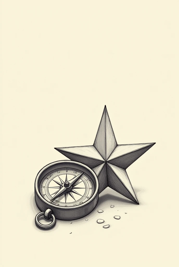 Drawing a compass next to a 4-pointed star