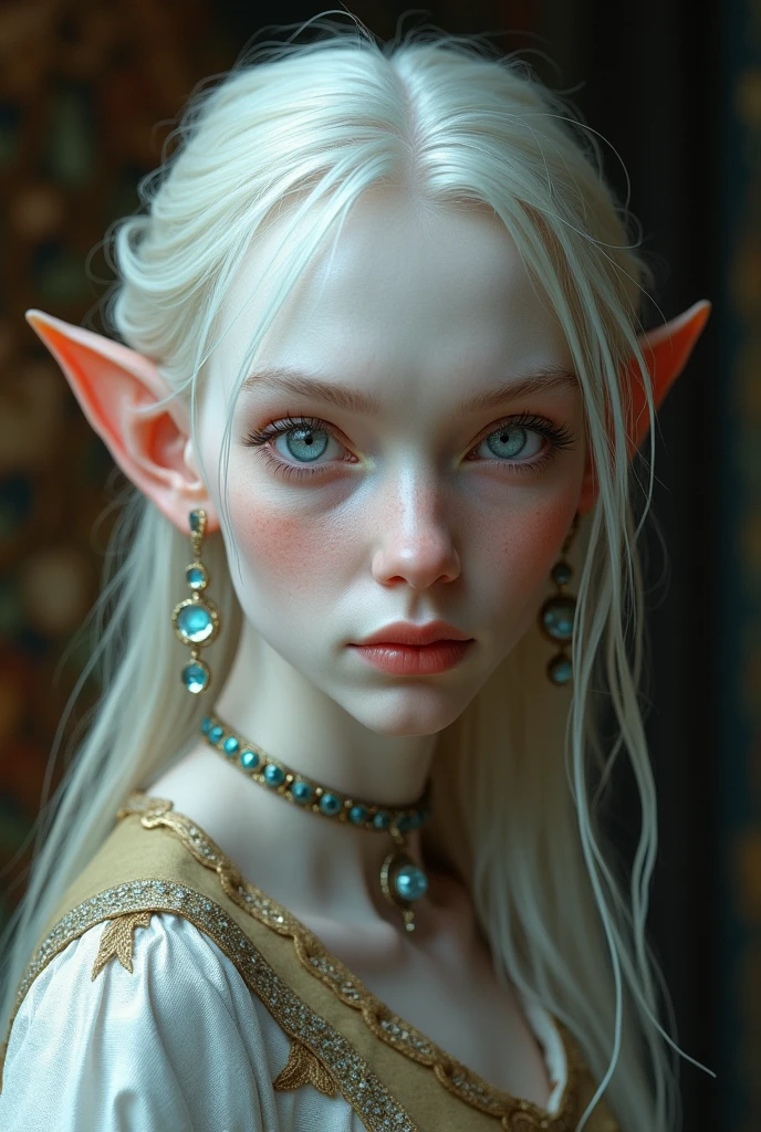 portraite, Albino Elf, eye white, white lips, middle-age, medieval style HD 4K