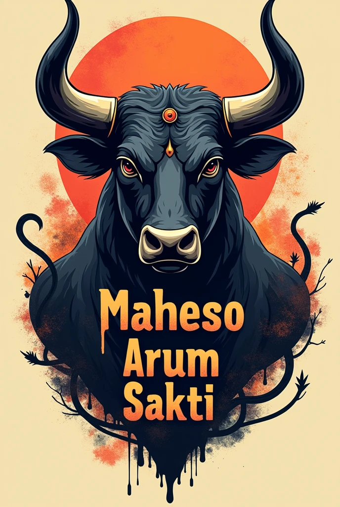 Draw. A bull head with text maheso arum sakti