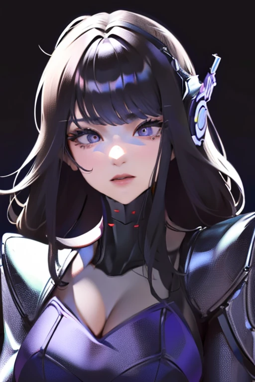 (masterpiece),(Highest quality),(Super detailed),(Best illustrations),(Best Shadow),(Absurd),(Detailed Background),(so beautiful), 16K, 8K, 4K,(Best Shadow),empty eyes,robotization,woman ,big bust,Robot Joint ,Metal skin,Black Suit,long hair,a black suit that covers the whole body,robot raiden shogun ,cyber suit