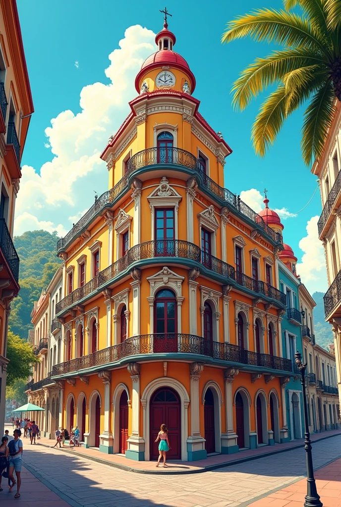 Freely make a representation of some representative Colombian building using one, two or three vanishing points, describe the drawing reference.
