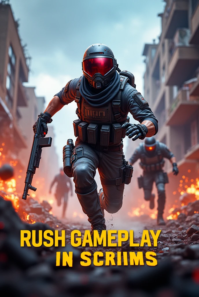 Youtube thumbnail for bgmi with text rush gameplay in scrims