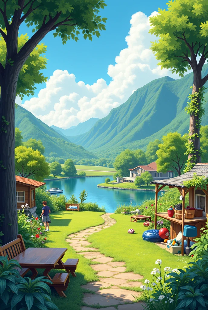 generates an image that represents a life of sports, With a life of tranquility at home and good times with friends that does not contain people, add more sports