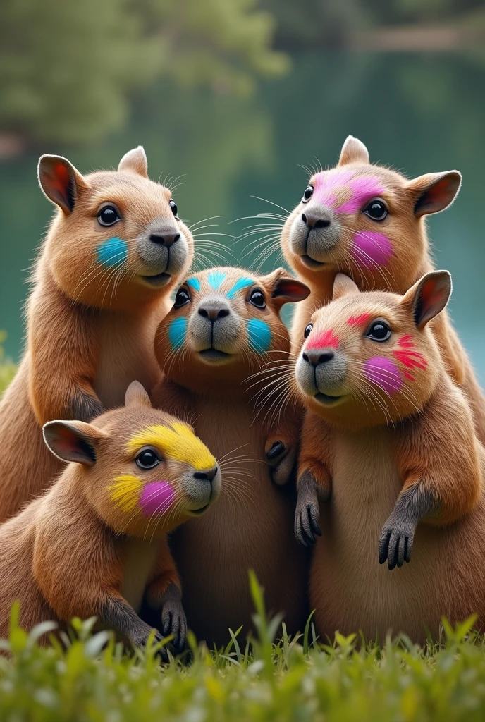4 capybaras with kiss band face paint