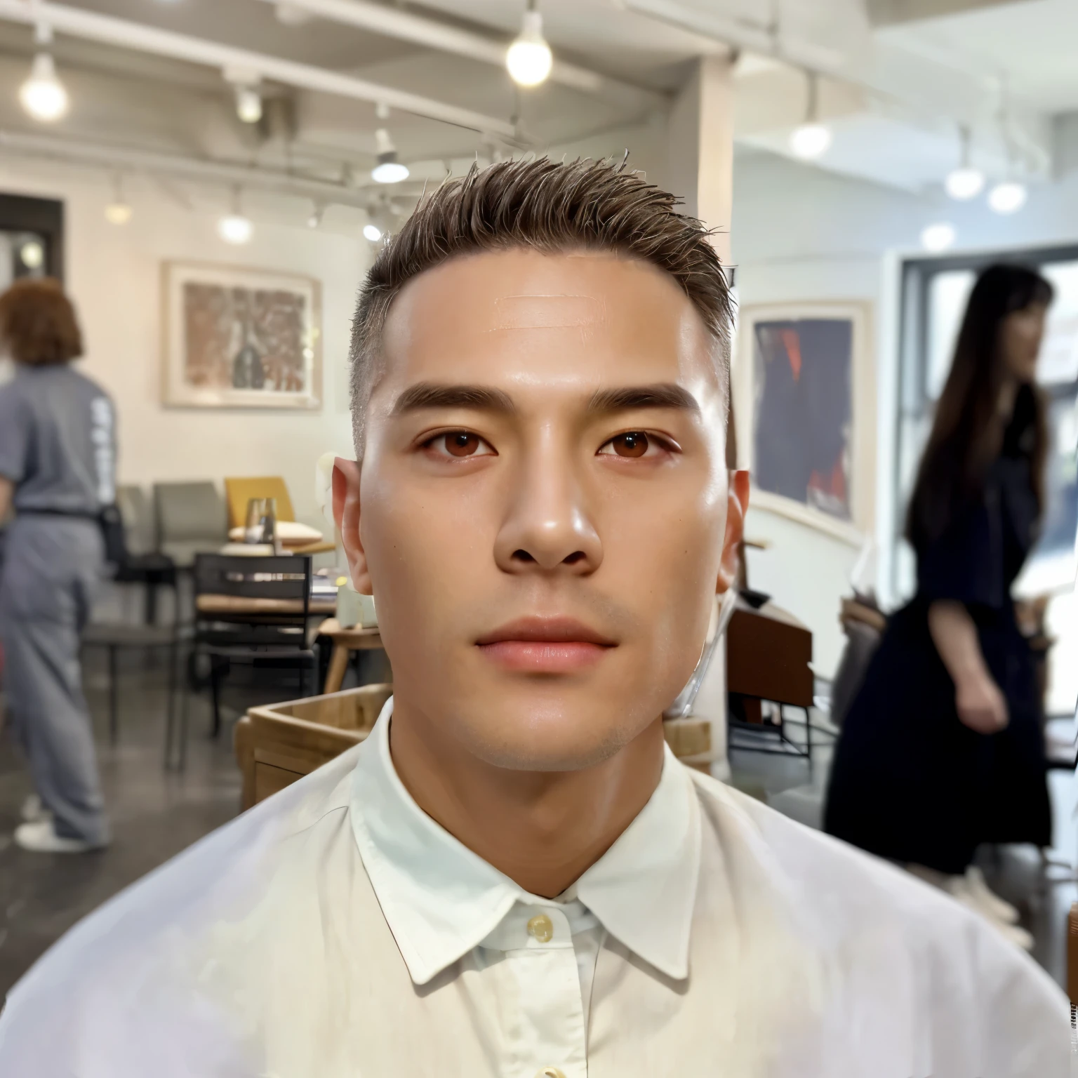 Best Quality, 8k, Masterpiece, (Portrait: 1.3), (photo realistic:1.4), (hyper realistic:1.4), Sharp Focus, looking at viewer, (smoother lighting:1.1), (increase cinematic lighting quality:0.9), realistic lighting, backlighting, light on face, ray trace, (brightening light:1.2), (Increase quality:1.4), sharp detail, (best quality real texture skin:1.4), finely detailed eyes, black_eyes, finely detailed face, 2 Korean man