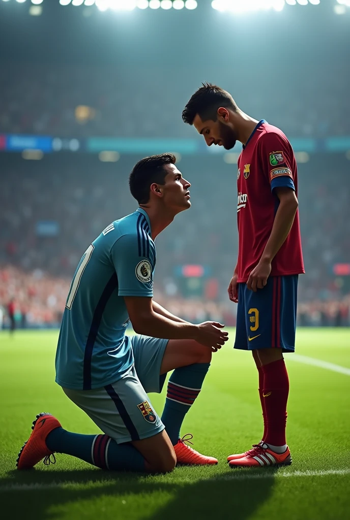 Make footballer Cristiano Ronaldo kiss the feet of footballer Messi