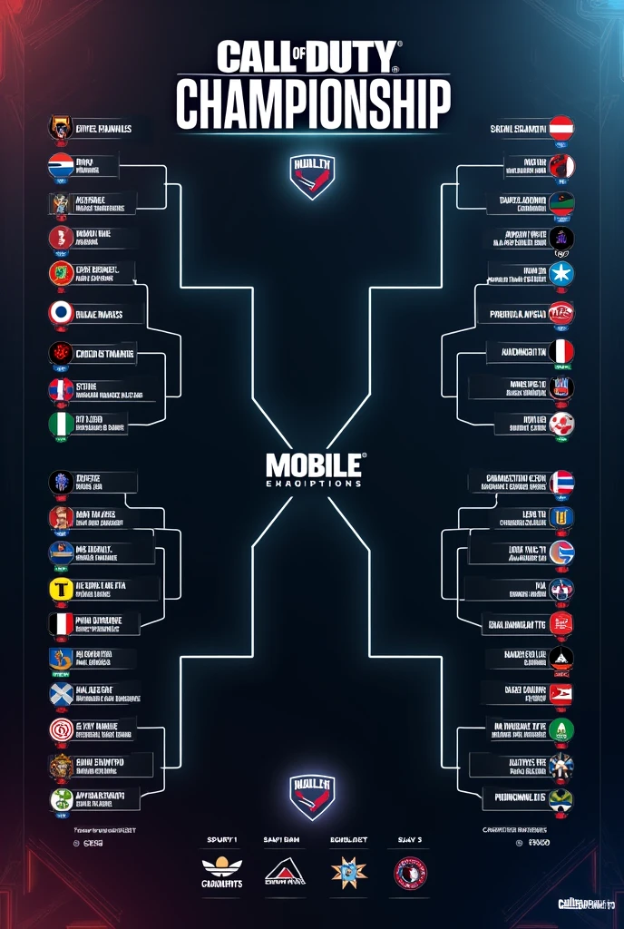 call of duty mobile championship competition bracket board vector with 16 participants on each side with only the boards