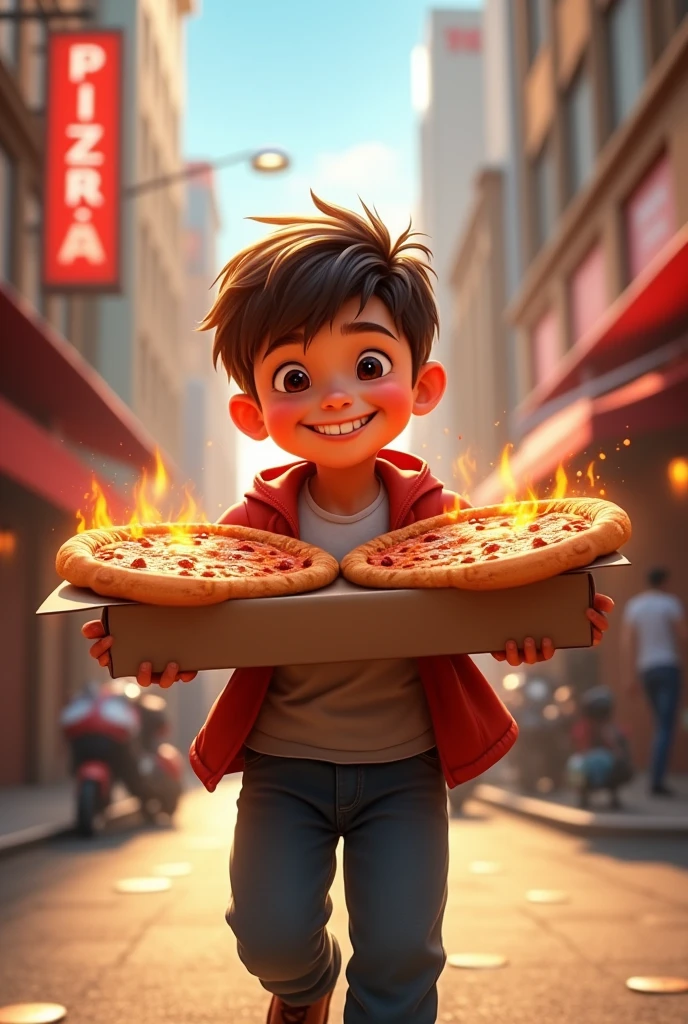 boy with pizzas