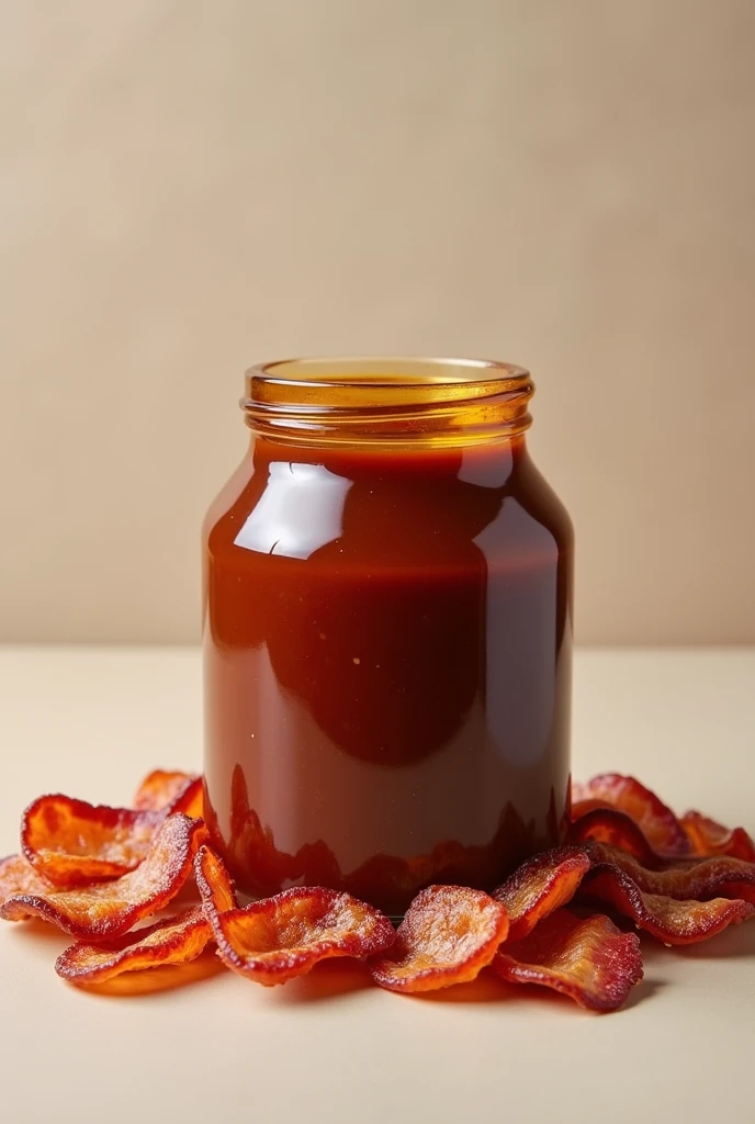 A 300-GRAM GLASS JAR WITH BACON SAUCE WITH BACON CHIP