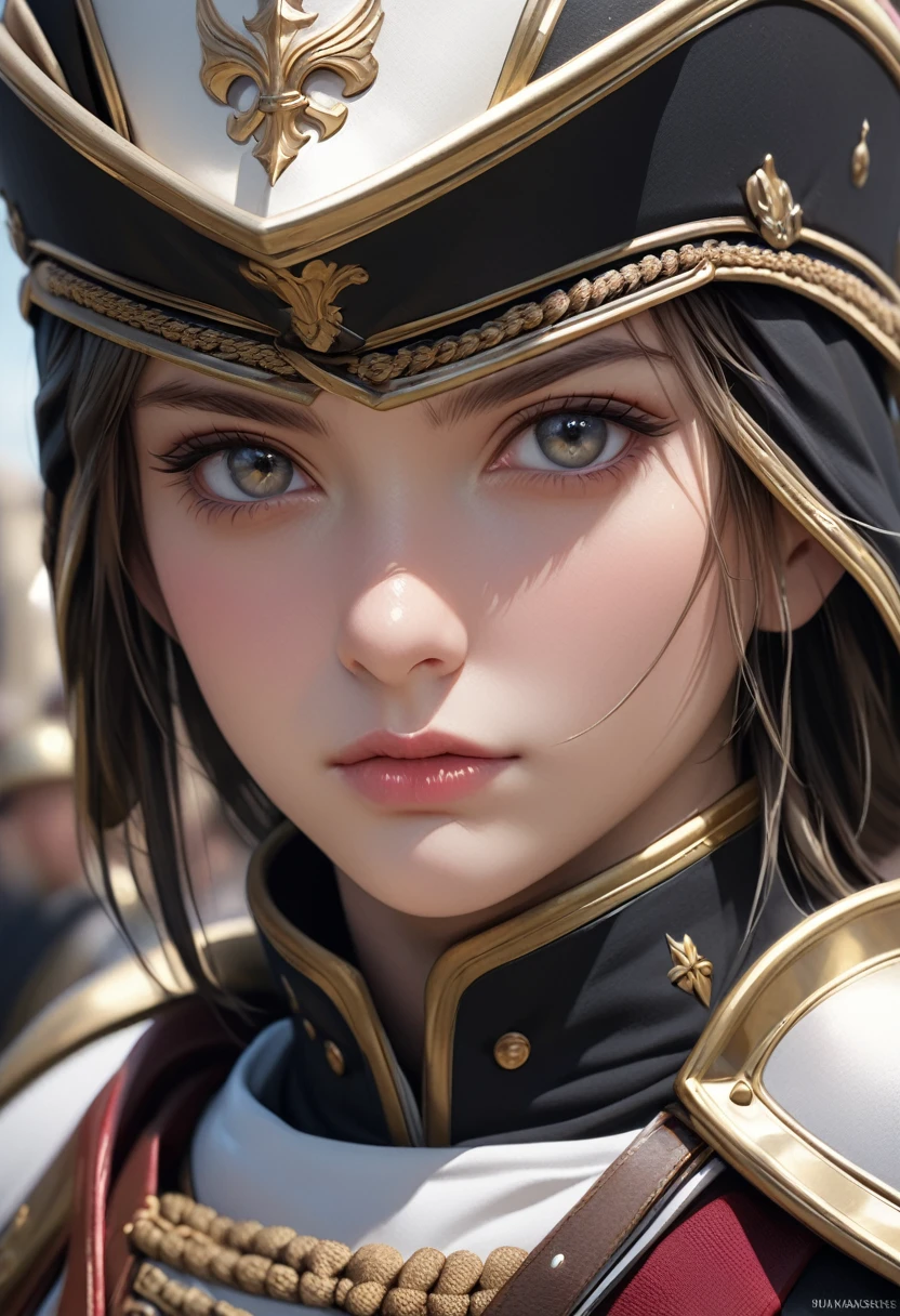 Cuirassiers, best quality, 4k, 8k, highres, (masterpiece:1.2), ultra-detailed, (photo realistic,:1.37), looking at viewer, (face close up:0.7),--no watch,