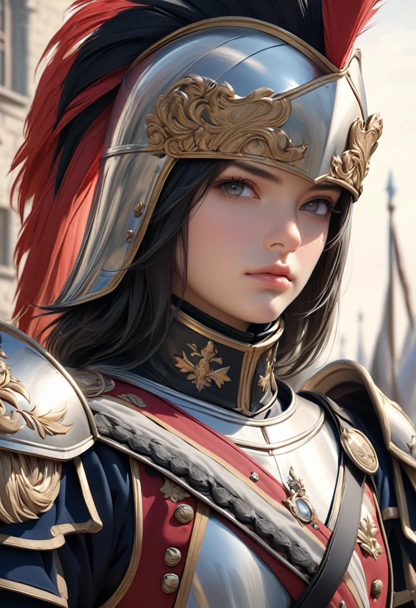 Cuirassiers, best quality, 4k, 8k, highres, (masterpiece:1.2), ultra-detailed, (photo realistic,:1.37), looking at viewer, (face close up:0.7),--no watch,