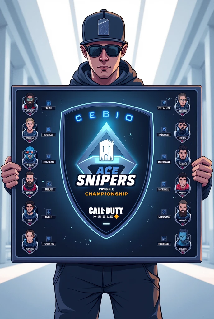 call of duty mobile championship competition support board vector with 8 participants on each side with only the championship name boards "Ace snipers"