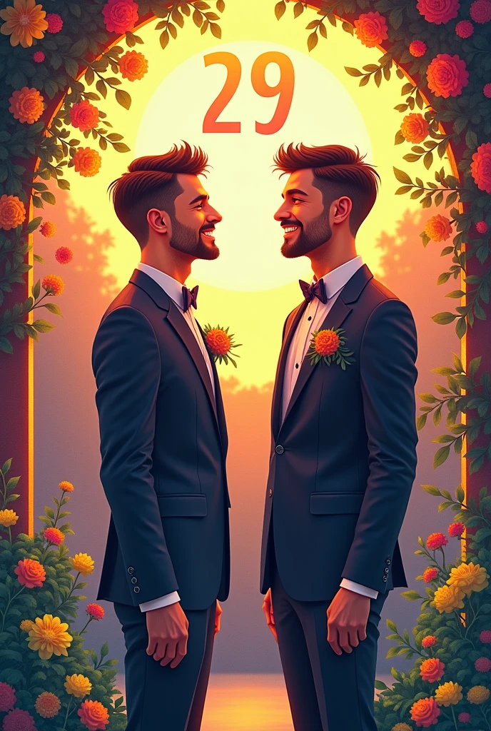 countdown to gay marriage, with number 29, the colors of the rainbow and two grooms