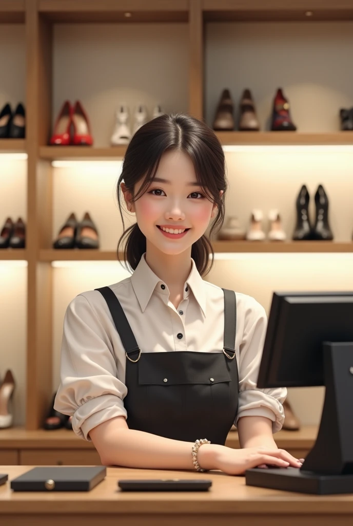 Shoe store clerk smiling at the cash register Japanese Beauty woman