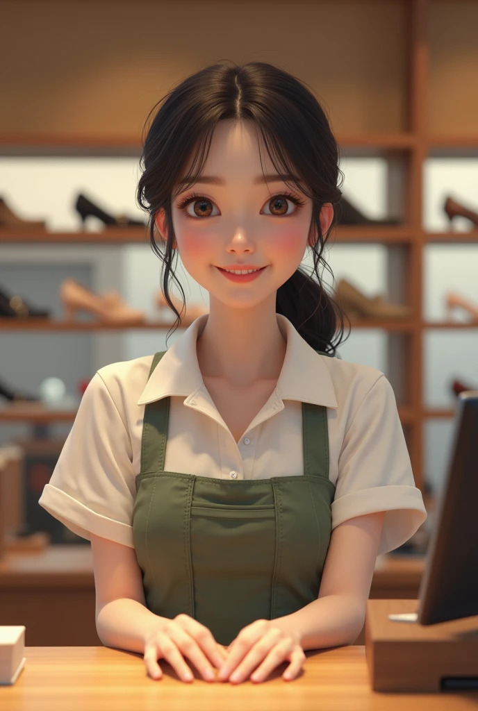 Shoe store clerk smiling at the cash register　Japanese　Beauty　woman